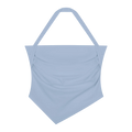 Haze blue halter-neck cropped tank with thin straps, ruched sides and pointed bandana hem