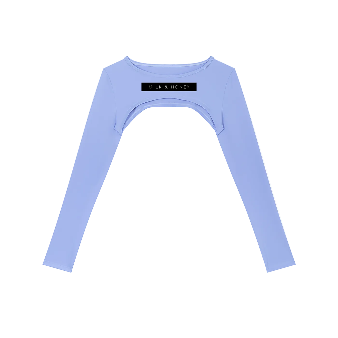 Cropped long-sleeve shrug with wide underbust cutout, round neckline and 'MILK & HONEY' chest label