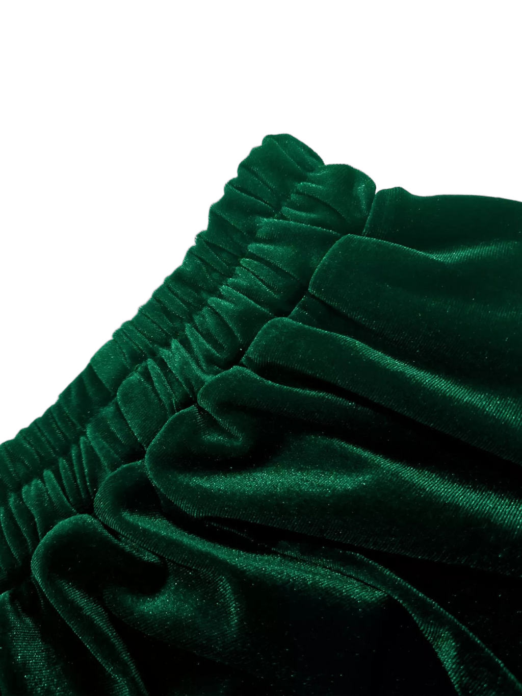 Ruffled velvet fabric with gathered elastic waistband in green