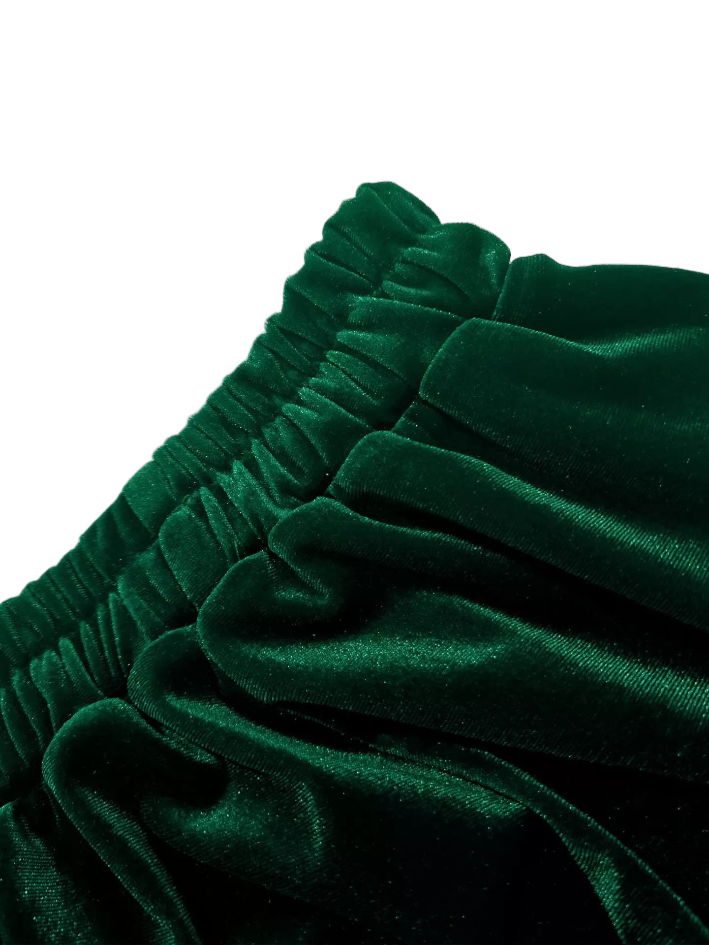 Ruffled velvet fabric with gathered elastic waistband in green