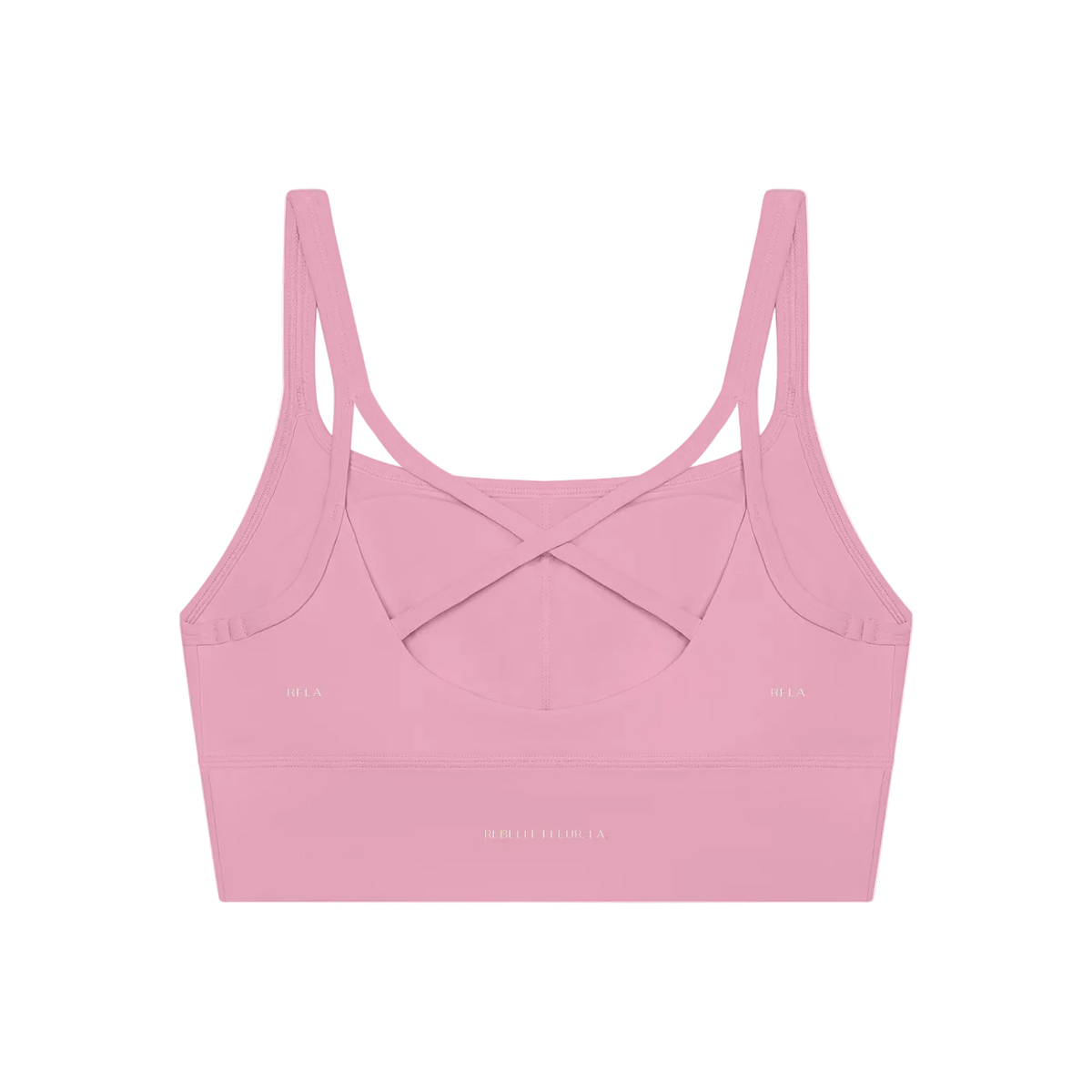 Pink cropped women's yoga tank with thin shoulder straps and crisscross back straps