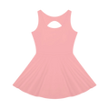 Sleeveless pink tennis dress with flared skirt and round keyhole back.