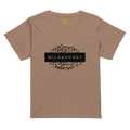 Crew-neck short-sleeve tee with leopard-print lip graphic and a black bar reading "MILK&HONEY"